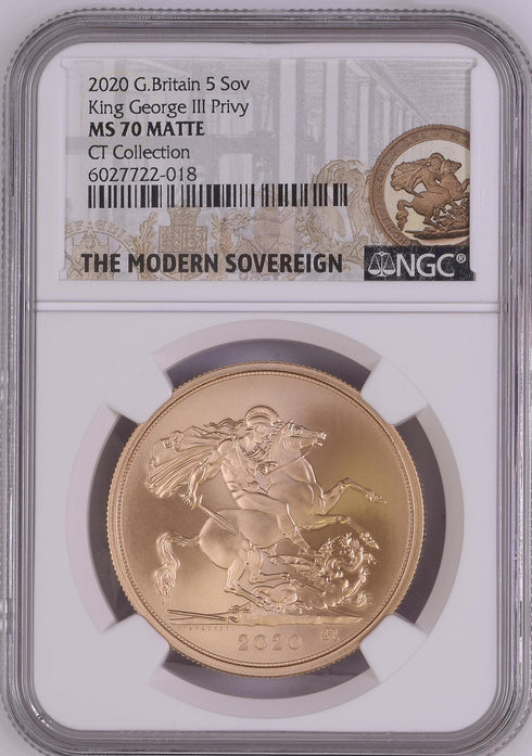 イギリス 2020年 エリザベス2世 ジョージ3世 没後200周年記念 5ポンド金貨 Privy MS70 MATTE:6027722-018